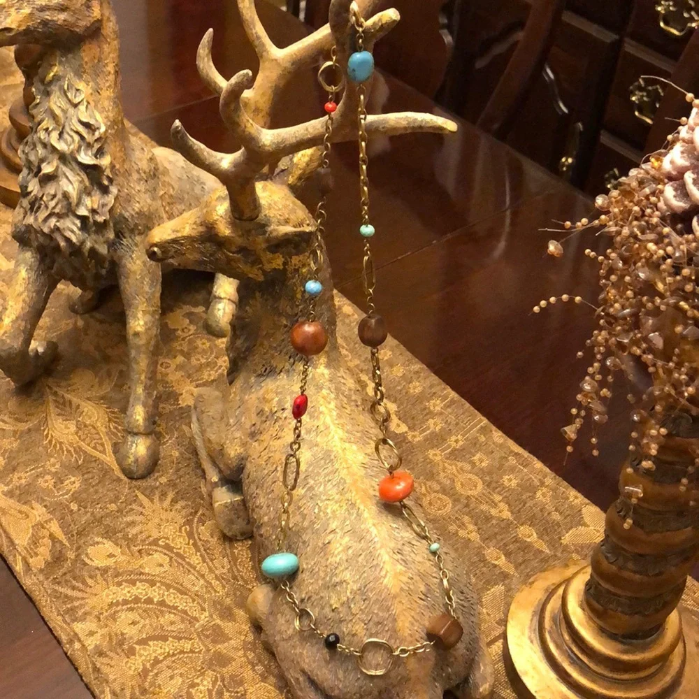 Multi colored beads on a Gold  chain w/ earrings